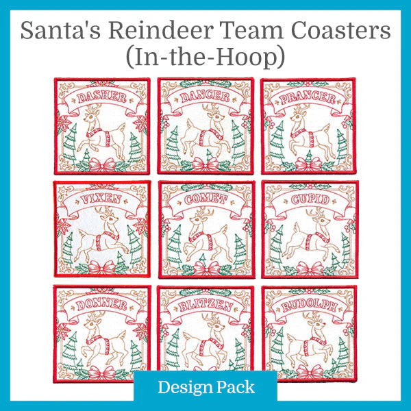 Set de 4 Portavasos Cuadrados Acolchados-Santa's Reindeer