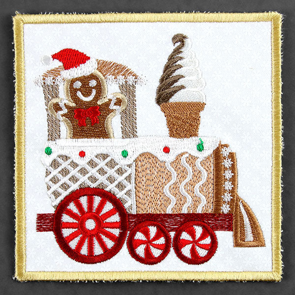 Set de 2 Portavasos Cuadrados Acolchados-Gingerbread Train