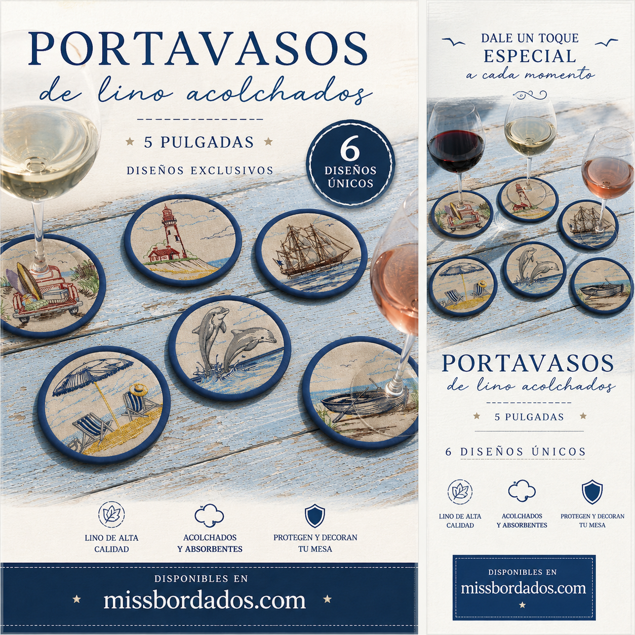Portavasos Playeros Redondos Acolchados